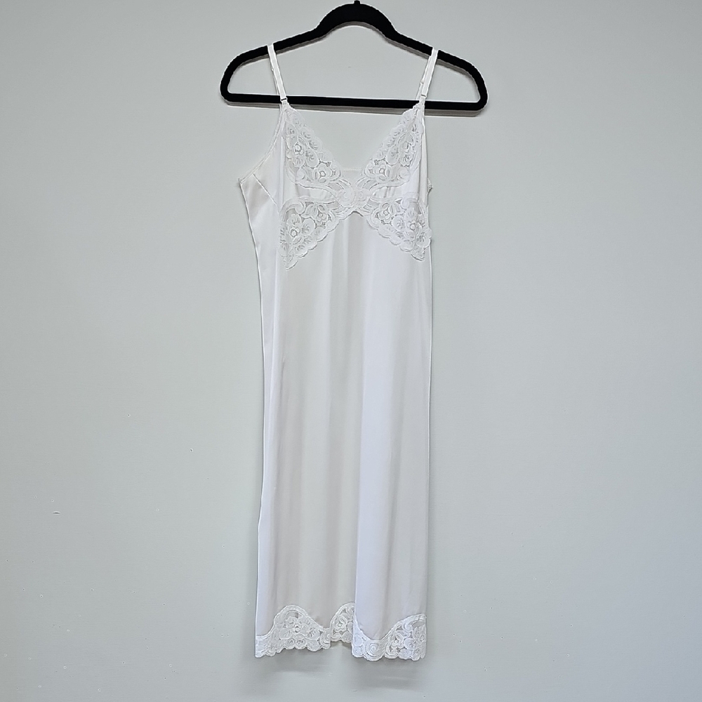 Vintage Vanity Fair Full Slip Dress With Lace Detail, White, Size 34, 28",